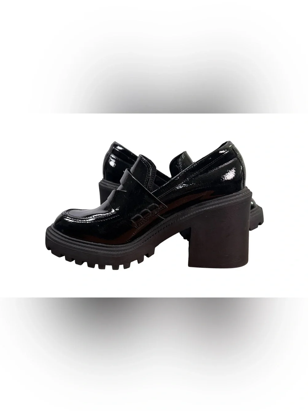 A New Day Black Patent Platform Loafers Size 9 Chunky Lug Sole Block Heel